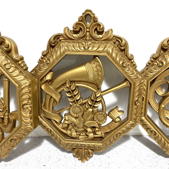 Homeco 1976 golden faux carved wood wall hangings set of 3 plaques music motif - Picture 3 of 12